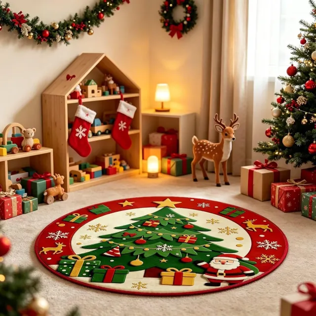 Huttutu Tapijt - Badmat - Ronde Wasbare Deurmat - Antislip - Kerstversiering voor Entree, Keuken en Badkamer - 1 stuk - 60x60 cm - Stijl C