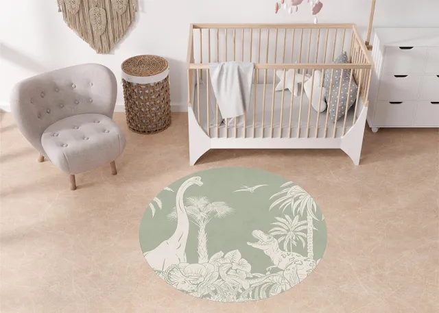 Bi & Li Creaties Rond Vinylzeil Dino Jive mono green Kikki Belle-vinyl kleed-Dino-kinderkameraccessoires-100cm-kinderkamer-kleed