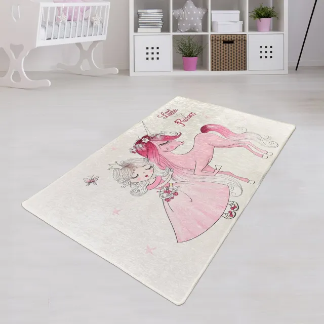 Bosdela Kleine Prinzessin Wasbaar vloerkleed voor kinder- en babykamers, Babykleed 100x160 cm, zacht, ideaal voor speelkamers en verschoonruimtes. roze