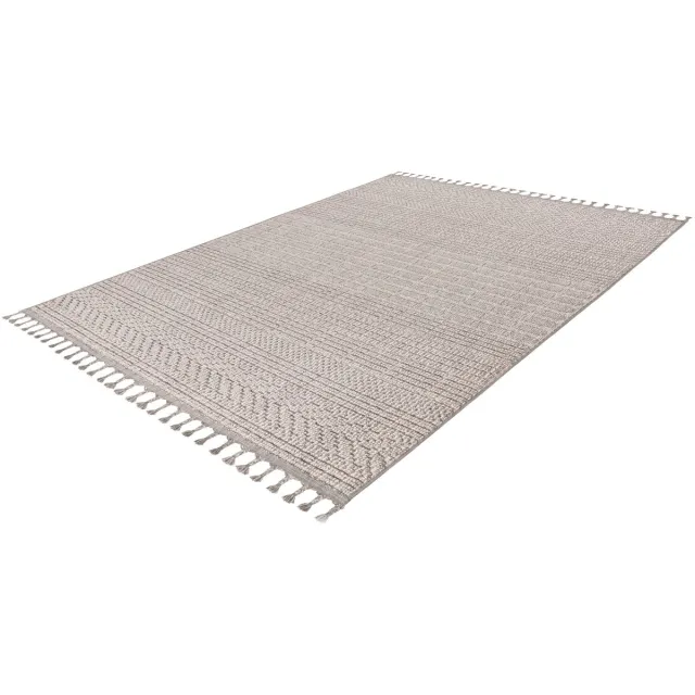 Lalee Luxor Vloerkleed - Berber Tapijt - Boho Modern - Zilver - 3D-effect - Dikke Franjes - 120x170 cm