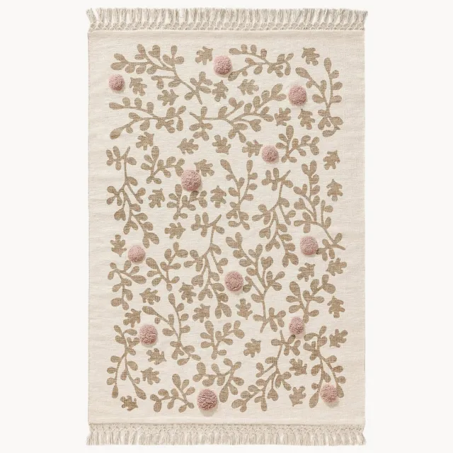 benuta Handgemaakt kindervloerkleed Hana met franjes Wit, Beige