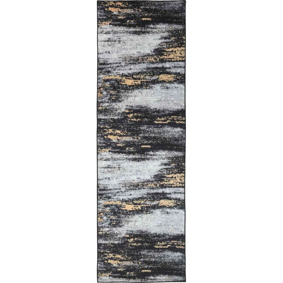 vidaXL Vloerkleedloper LESAKA Zwart en Goud 80 x 250 cm Diamantvelours