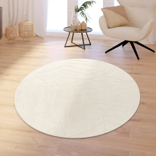 TT Home Woonkamer tapijt slaapkamer hoogpolig zacht wasbaar effen 3D look modern 160 x 160 cm Rond 160 x 160 cm Rond beige