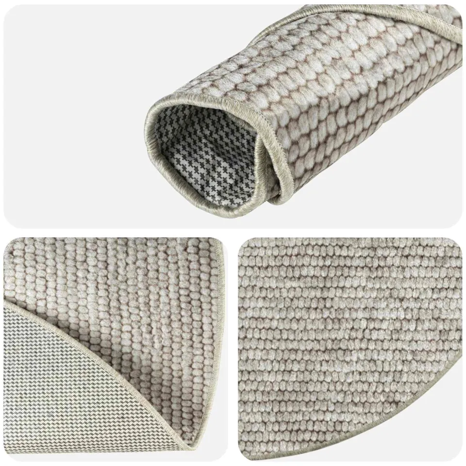 vidaXL Vloerkleed Beige Ø 120 cm 100% Polyester 3 mm Wasbaar, foto 3