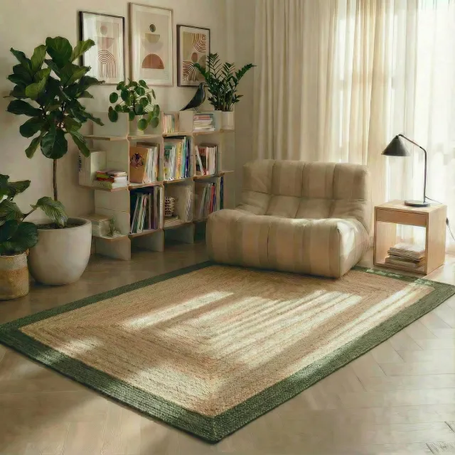 Jute vloerkleed Rechthoek naturel/Groen 140x200cm Mrcarpet