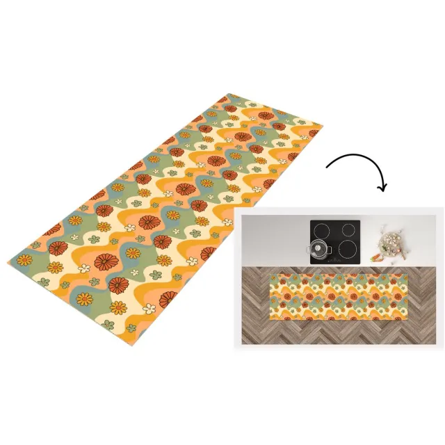 KitchenYeah Keukenloper 150x50 cm - Keukenmat vinyl Patronen - Bloemen - Vintage - Keukenmatten loper - Keuken vloerkleed tapijt