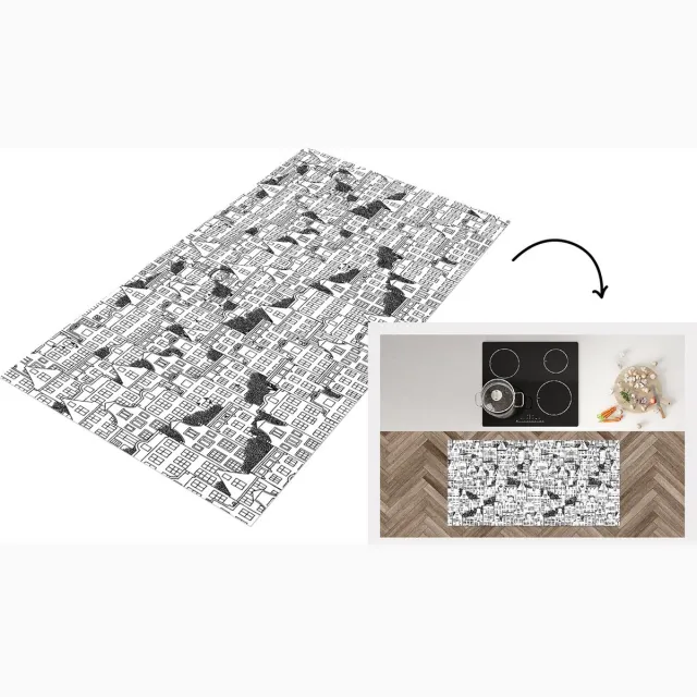 KitchenYeah Keukenloper - Loper keuken - Amsterdam - Grachtenpand - Zentangle - 120x60 cm - Keukenloper vinyl Multicolor