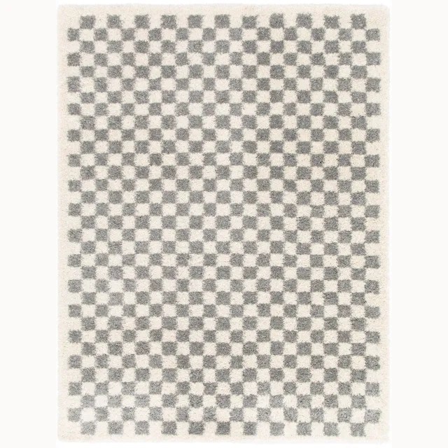 AFK Living Hoogpolig ruitmotief tapijt zacht en volumineus CHECKERS grijs