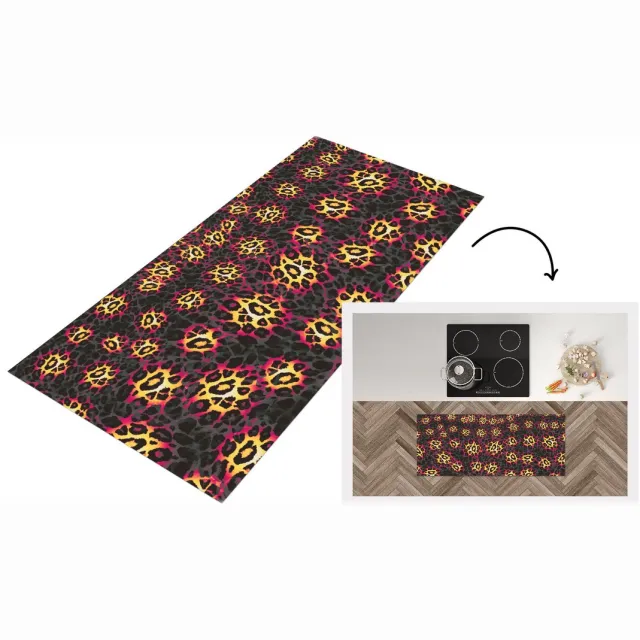 KitchenYeah Keukenloper - Loper keuken - Panterprint - Patroon - Paars - Geel - Keukenloper vinyl Multicolor
