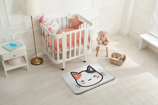 Coloray Vloerkleed voor Kinderkamer - Oranje Vloer Tapijt - Cartoon Kitten Vloerkleed Voor Slaapkamer - Grijs Accenten Tapijt Voor Woonkamer - Polyester Klein Vloerkleed - 90x60 cm Oranje - Cartoon Kitten
