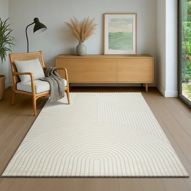 the carpet Everest – vloerkleed met moderne korte pool, hoog-laag effect, 3D-effect, hoge pooldichtheid en aangenaam zacht, geometrisch patroon, crème, 120 x 170 cm crème met etnisch ruitpatroon