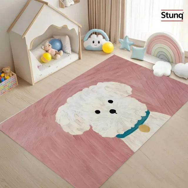 Stunq Bichon Puppy Vloerkleed Roze - Zacht Cartoon Tapijt voor Kinderkamer