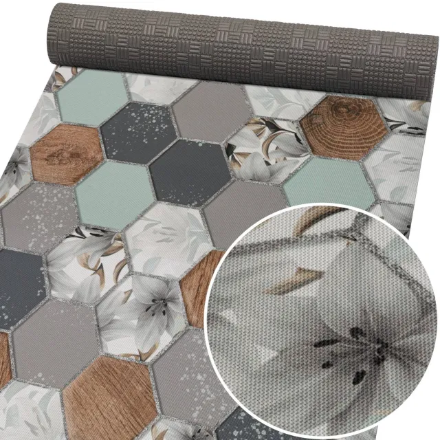 ANRO Keukenloper Nordic Hexa Zeshoeken Grijs 160x52cm – Antislip Gangloper Tapijtloper 3 mm
