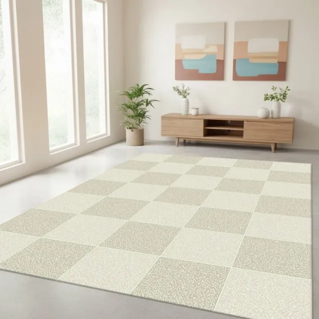 TapisTrend Designer tapijt Beige 80x150 cm Modern, gestructureerd geometrisch ruitpatroon vloerkleed voor woonkamer, slaapkamer en eetkamer