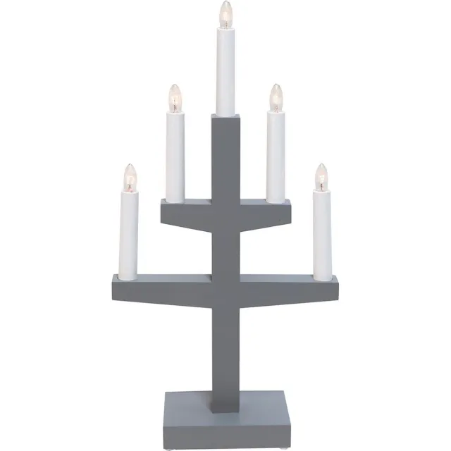 Star Trading kandelaar 'Trapp' van grenenhout, grijs, 5-lichts, vervangbare E10-lampen, H 46 cm Grey