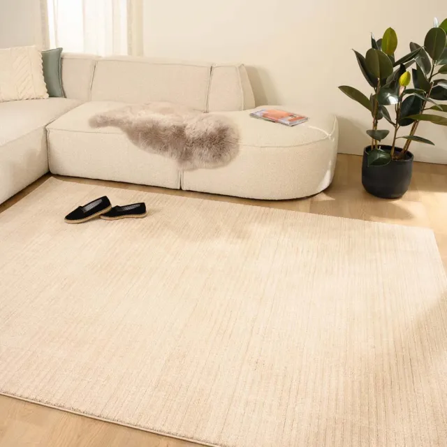 Tapeso Vloerkleed strepen - Fancy Lines beige 80x150