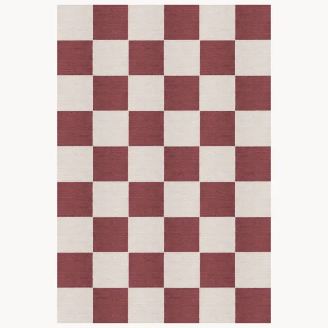 Layered Handgeweven laagpolig juten vloerkleed Chess Flatweave rood