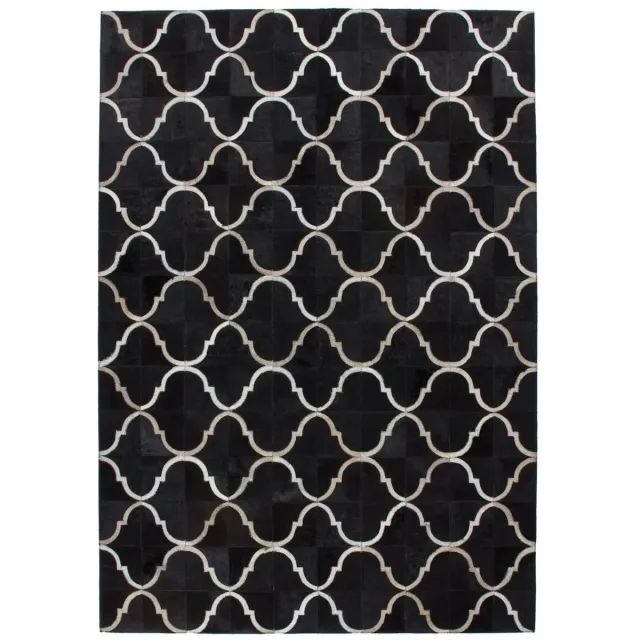 Dutch XXL Leren Vloerkleed | Tapijt | Lavish | Geometrisch | Zwart | 120x170 cm