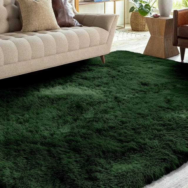 Provento Hoogpolig tapijt donkergroen 120x160 cm wasbaar antislip woonkamer slaapkamer kinderkamer zacht modernrek. Any
