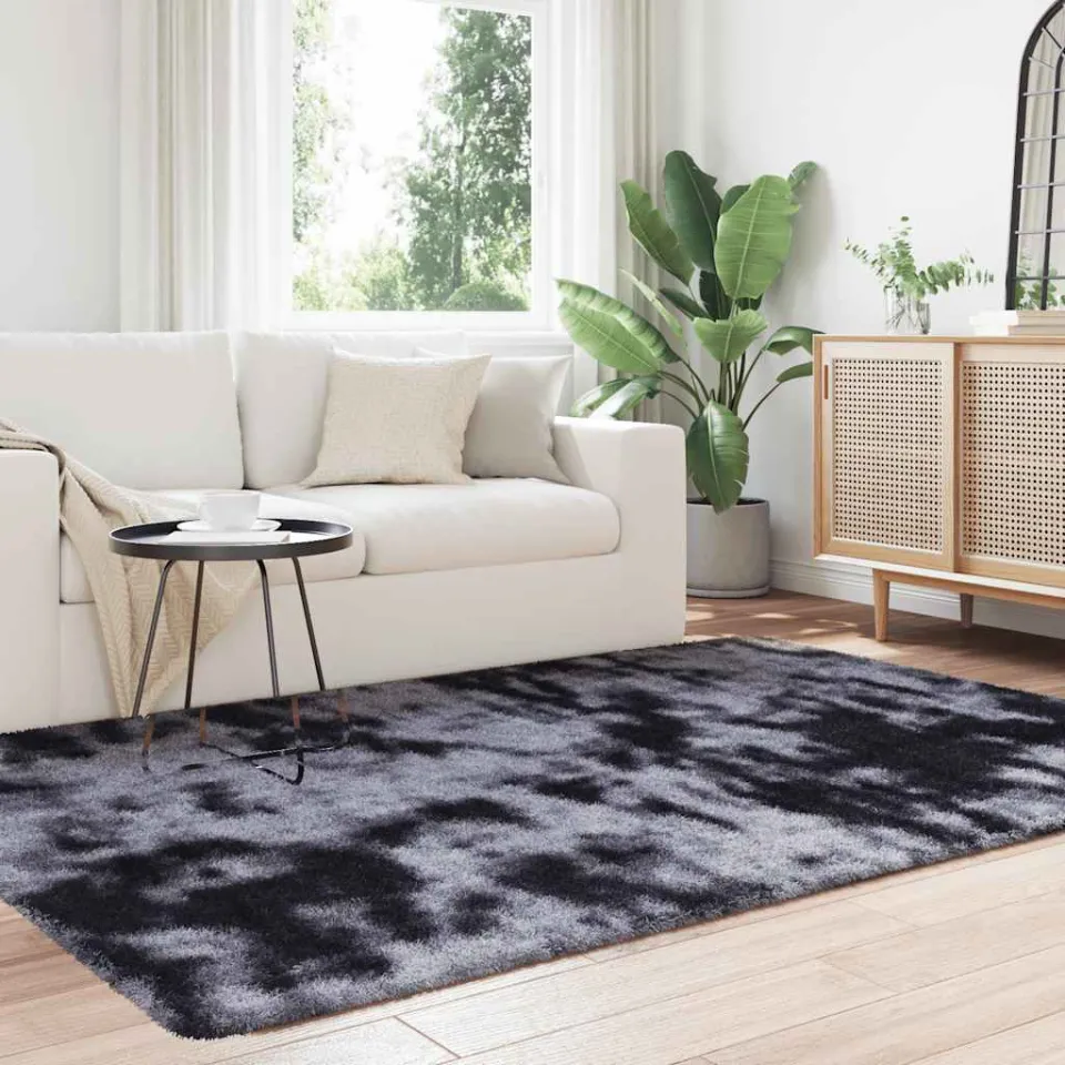 vidaXL Hoogpolig vloerkleed NAVARRA 130x200 cm polyester donkergrijs grijs, foto 2