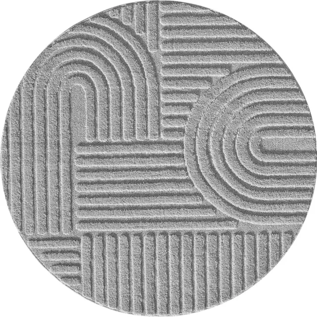 flycarpets Arte Laagpolig Vloerkleed, Japandi Stijl, Kleur Zilver / Grijs , Vloerkleed / Tapijt voor Woonkamer, Jute achterkant 120cm ⌀ rond