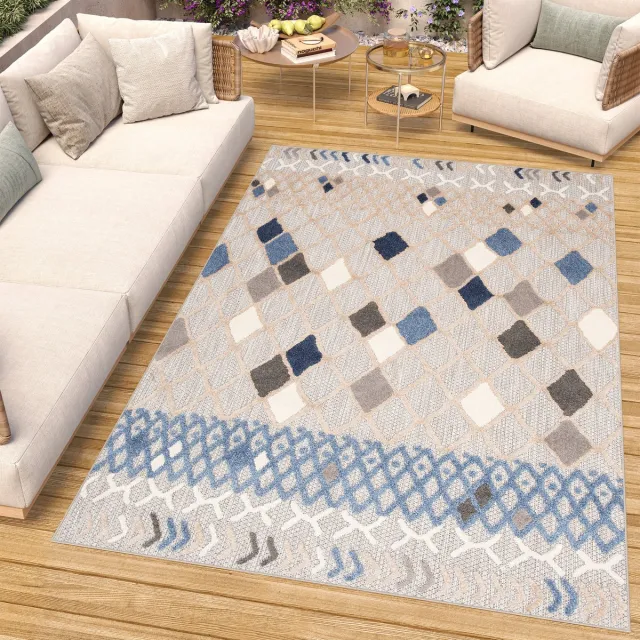 Tapiso Patio Indoor Tapijt Buitenkleed Vloerkleed Tuintapijt Outdoor Buiten Maat- 120x170 Grijs Blauw 4