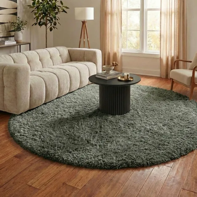 NATURL. Rond Shaggy vloerkleed - Blaze Groen - Ø 100cm