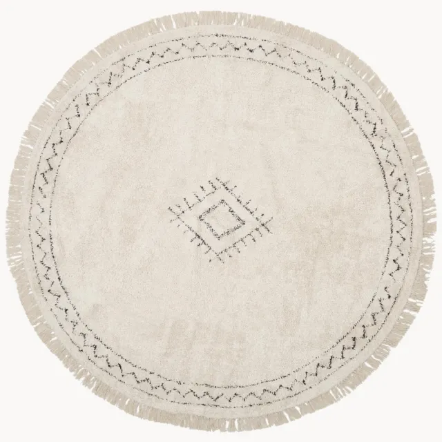 Westwing Collection Rond katoenen vloerkleed Fionn met franjes, handgetuft Beige