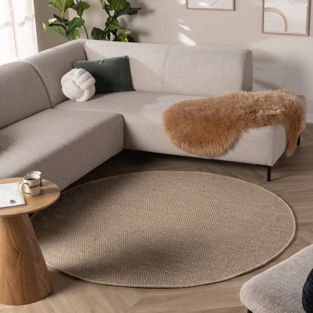 NATURL. Rond wollen vloerkleed - Bliss Beige/Bruin - Ø 120cm