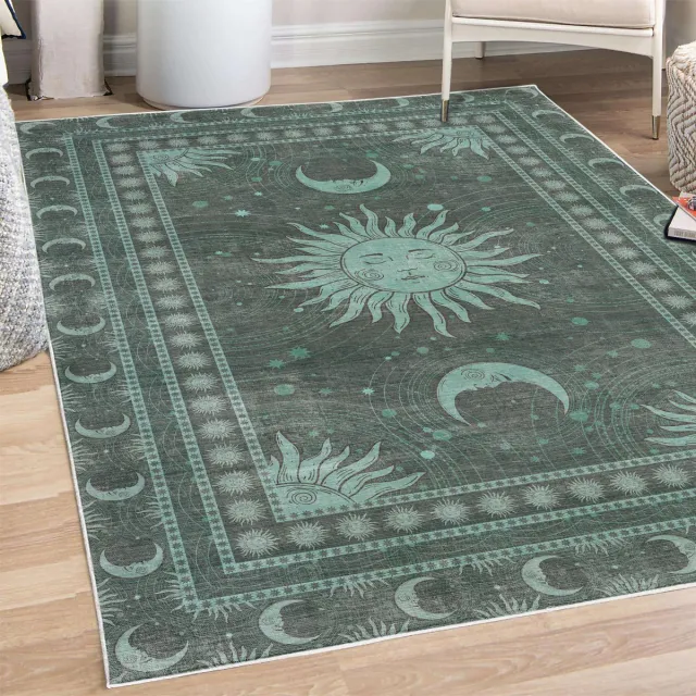ABAKUHAUS Vloerkleed - Woonkamer Tapijt – zon en maan – Hoogpolig – 69 x 114 cm – taupegrijs
