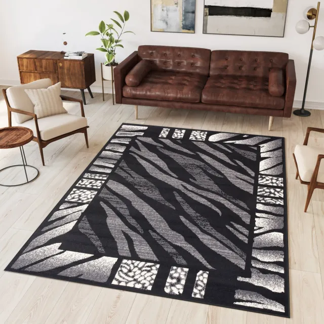 Tapiso Dream Vloerkleed Grijs Zwart Modern Dierenprint Woonkamer Tapijt Maat- 80x150