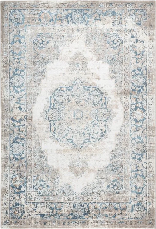 flycarpets Paris Vintage Vloerkleed Blauw - Medaillon Motief - Laagpolig Tapijt
