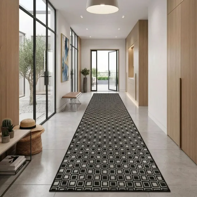 Floordirekt Tapijtloper Naas - Met Patroon - Op Maat gemaakte Fijne Lus Tapijtloper Voor Keuken, Hal & Woonkamer - 80 x 100 cm Antraciet
