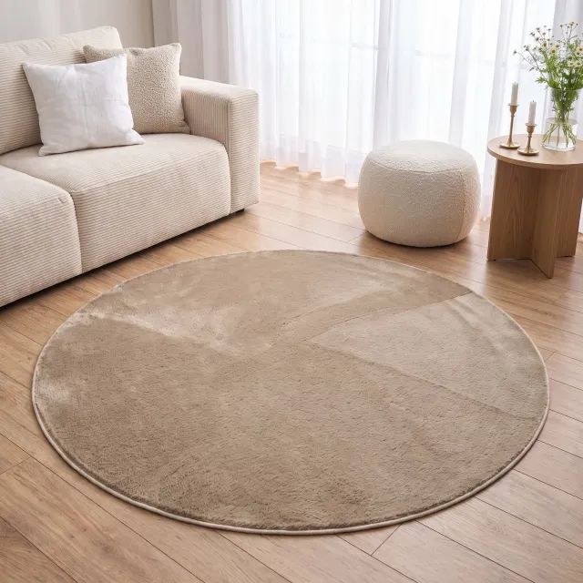 Tapiso Lumi Rond Vloerkleed Bruin Zacht Antislip Wasbaar Slaapkamer Woonkamer Tapijt