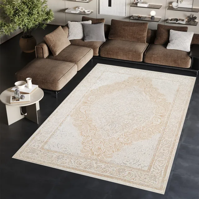 Tapiso Ares Vloerkleed Beige Laagpolig Woonkamer Gebloemd Oriental Tapijt Maat- 140x200 Creme