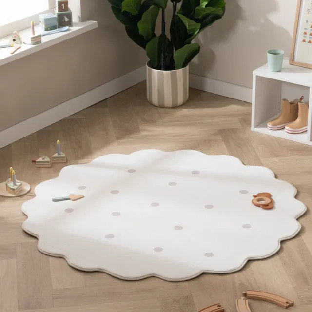 Little Olly Rond wasbaar vloerkleed - Cloudy Stippen Wit - Ø 100cm