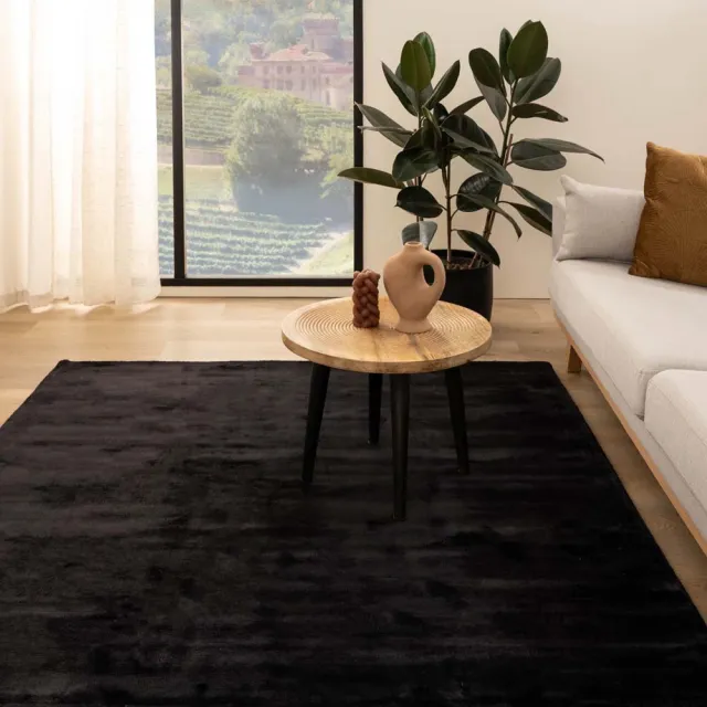 Paon Brillant Viscose vloerkleed vierkant - Pearl zwart 100x100