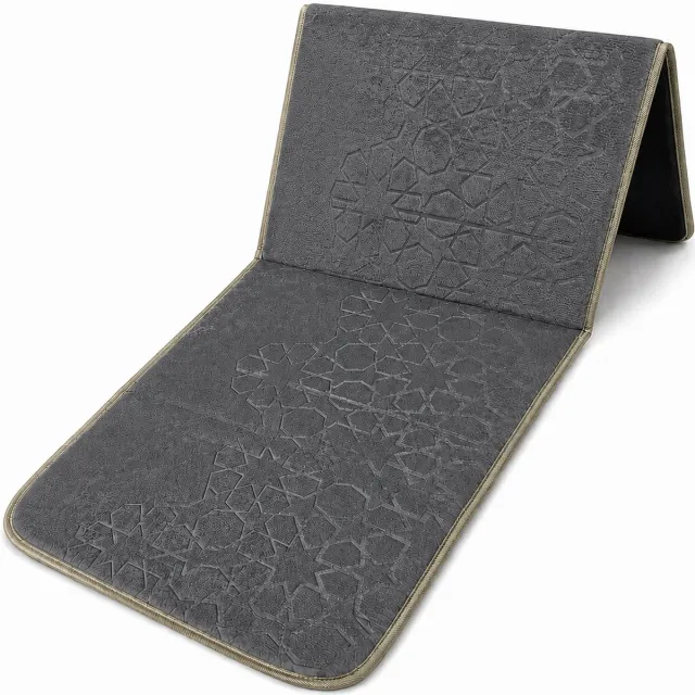 Baraka Treasures Gebedskleed met Rugleuning - Opklapbare Gebedskleed - Gebedskleed met Rugsteun - Opvouwbare Gebedsmat - Sterren Design - Inclusief Tas - Sajada - Seccade - Eid Cadeau - 110cm x 55cm - Donkergrijs