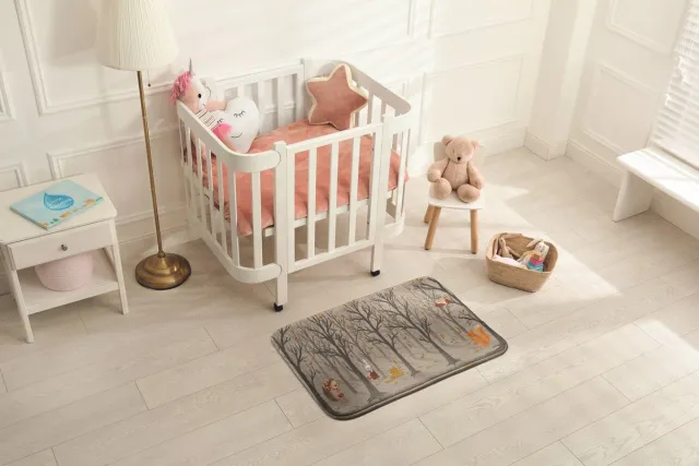 Coloray Vloerkleed voor Kinderkamer - Grijs Woonkamer Tapijt - Dieren In Het Bos Klein Vloerkleed - Oranje Accenten Slaapkamer Tapijt - Antislip Vloerkleed Voor Kinderen - 90x60 cm Grijs - Dieren In Het Bos
