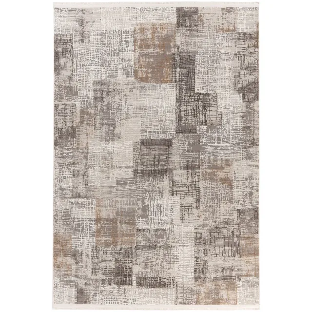 Padiro elegant laagpolig vloerkleed - lichtbeige - vintage patroon - met franjes - voor vloerverwarming - van polyester en katoen