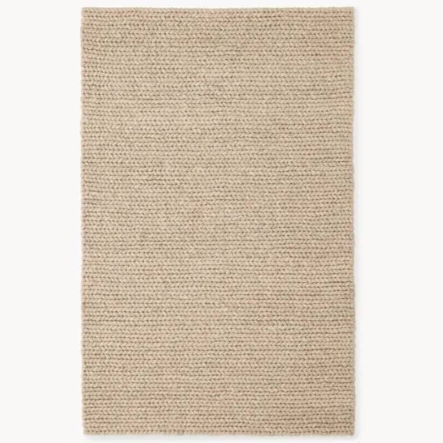 Westwing Collection Handgemaakt wollen vloerkleed Bruna met gevlochten structuur Beige