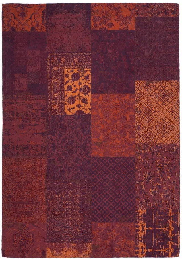 Padiro design laagpolig vloerkleed - bordeaux - geometrisch ruiten- en blokkenpatroon - patchwork - voor vloerverwarming - van katoen rood