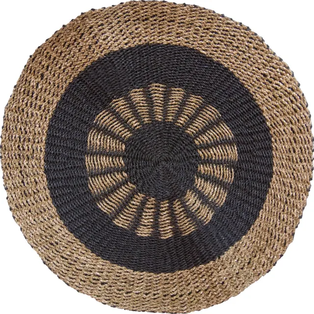 Ancient Wisdom Zeegras Tapijt - Rond Vloerkleed - Bruin & Zwart - Diameter 1 Meter