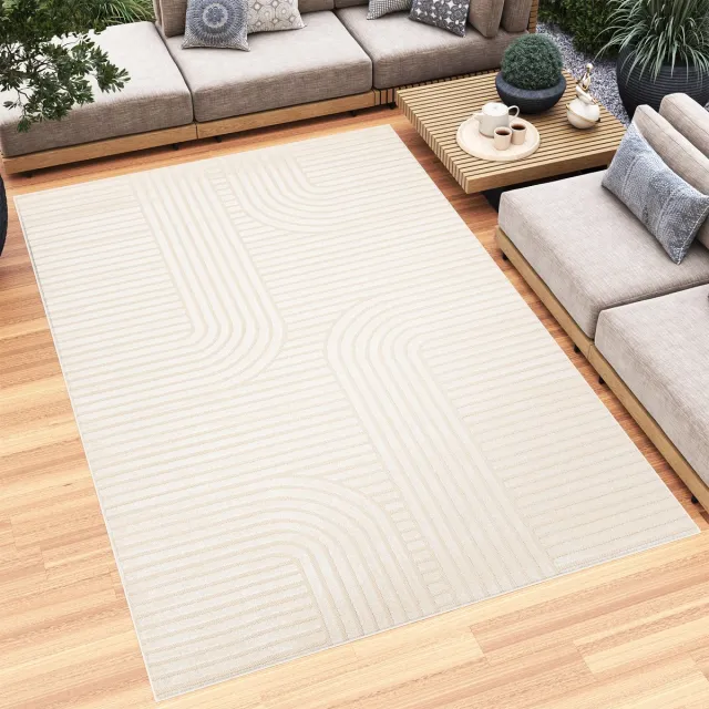 Tapiso Patio Vloerkleed Tuintapijt Outdoor Creme Buitenkleed Modern Maat- 80x150 Creme 2