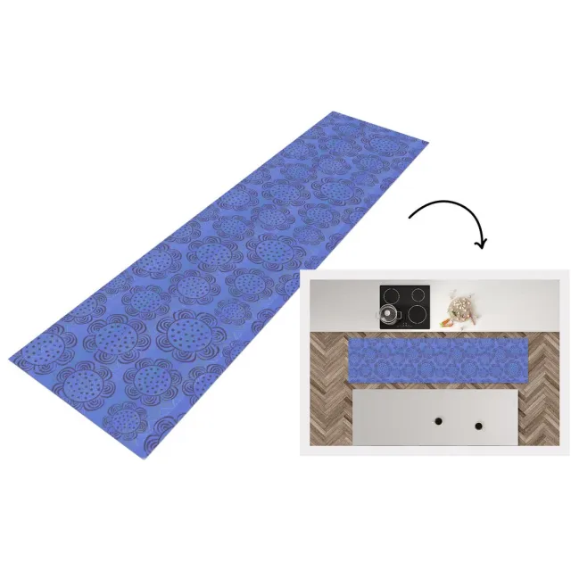 KitchenYeah Keukenloper - Loper keuken - Bloemen - Patronen - Blauw - Keukenloper vinyl Multicolor