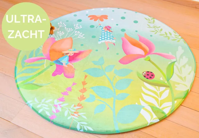 Mats & Joy Rond Kinderkamer Vloerkleed met Fee Ø130cm - Fluweelzacht Tapijt - Anti-slip - Wasbaar Kindertapijt groen