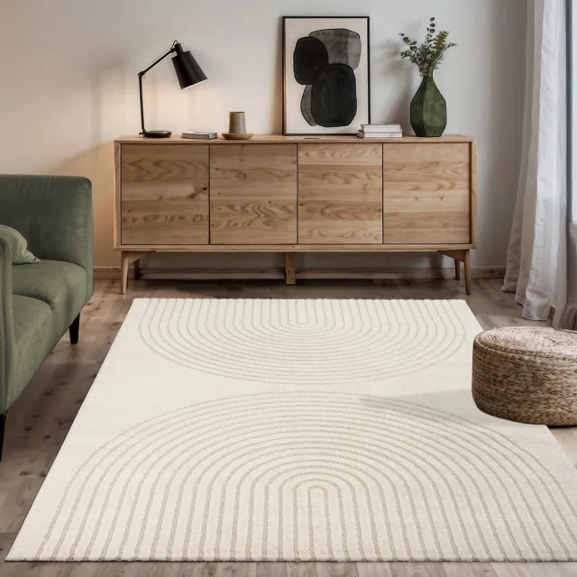the carpet Elisa – zacht hoogpolig woonkamer vloerkleed, modern design tapijt met geometrisch patroon, crème, 160 x 220 cm