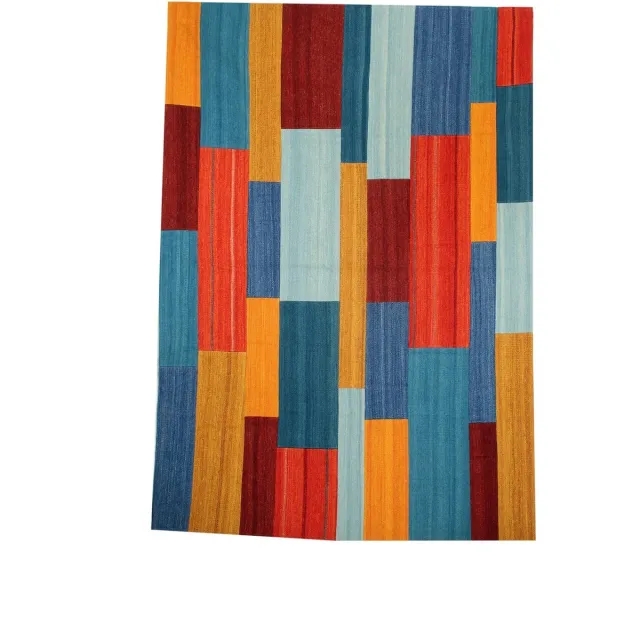 Padiro design laagpolig vloerkleed - bordeaux - geometrisch ruiten- en blokkenpatroon - patchwork - voor vloerverwarming - van wol en katoen rood