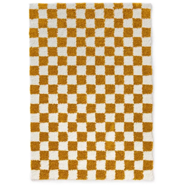 Boho&me Checkerboard vloerkleed - Check ivoor/goud 240x340