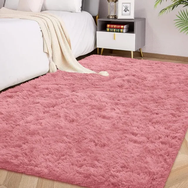 Provento Hoogpolig tapijt 90x150 cm Blozen | Zacht shaggy tapijt met antislip voor woonkamer slaapkamer | Knuffelig vloertapijt voor kinderen en huisdieren Any